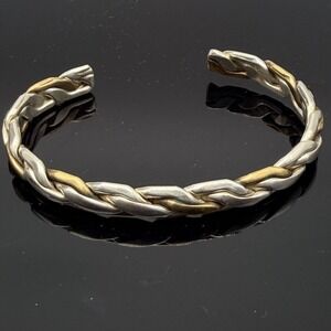 Vintage Mexico Sterling Silver and Brass Twisted Cuff Bracelet Sz 6.75"